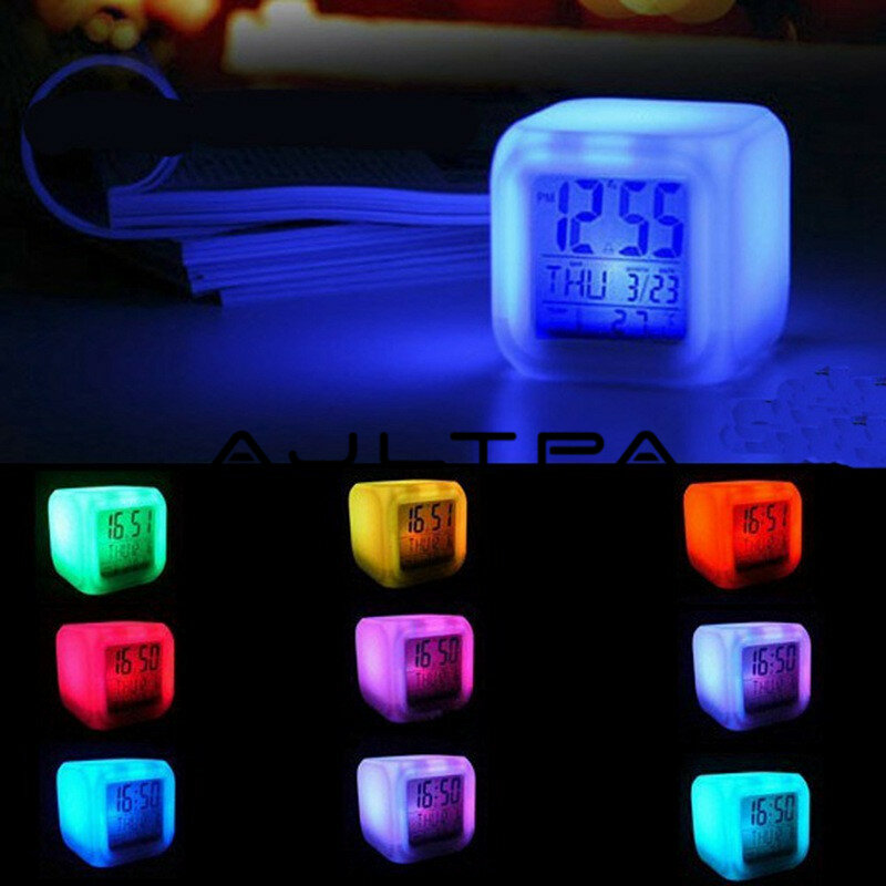 Réveil numérique à 7 couleurs, 50 pièces, lumineux, changement de couleur, horloge, thermomètre Cube, LED, horloge, données, semaine et affichage de la température