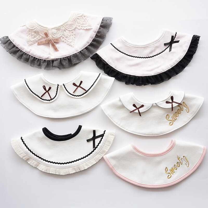 Estilo japonês redondo bebê meninas babadores saliva toalha bonito lovly bib colar falso rotatable borlas burp pano cuidados com o bebê uso