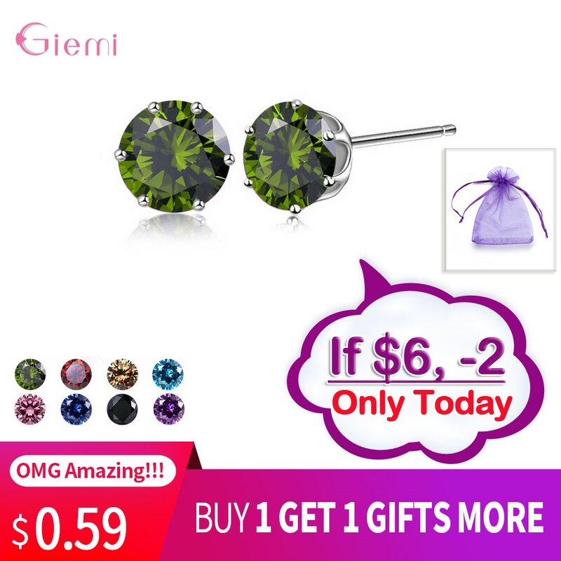 Boucles d'oreilles en argent Sterling 925 pour femmes, nouvelle Collection, zircone cubique, pierre CZ 6MM, bijoux à la mode, cadeaux, 20 couleurs
