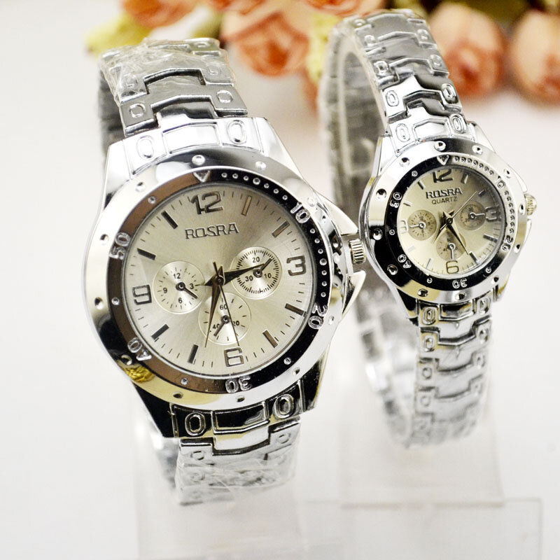 Relojes de pareja blancos de moda, un par de versiones coreanas de la tendencia de los amantes de la correa de acero reloj hombres reloj impermeable reloj de cuarzo