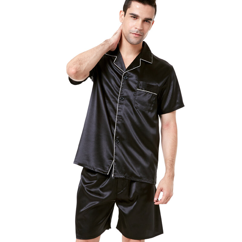 Tony & Candice pidżama z satynowego jedwabiu szorty dla mężczyzn Rayon jedwabna bielizna nocna letni mężczyzna zestaw piżamy miękka koszula nocna dla mężczyzn piżamy
