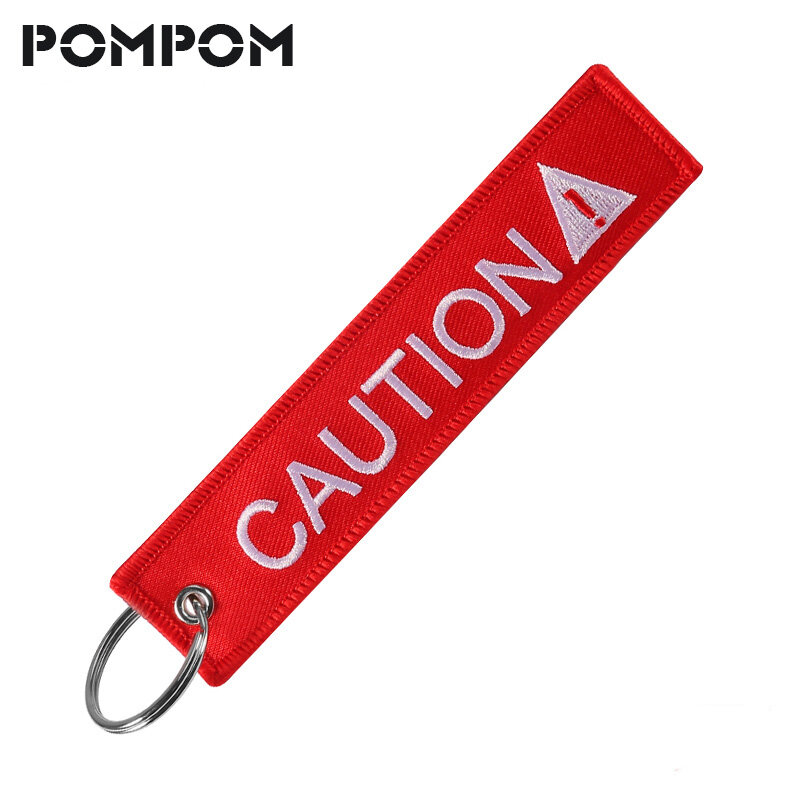 POMPOM Red Key Chain Holder for Cars and Motorcycles 1PC 13X2.8cm Caution letter keychain Ring for cars key fobs Fashion Jewelry