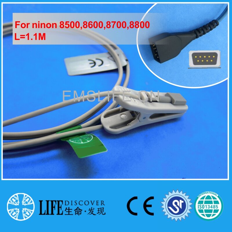 Короткий кабель для взрослых, ушной зажим, кислородный датчик spo2 для nonin 8500,8600,8700,8800