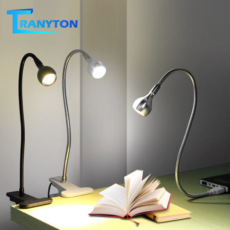 Luminária led de mesa com prendedor usb, 1w, flexível, para leitura, liga/desliga, para quarto, sala de estudo