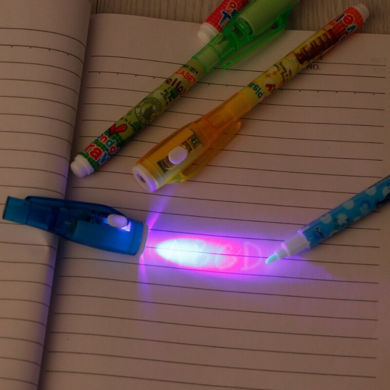 Bolígrafo de tinta Invisible con marcador mágico ligero para niño, suministros creativos de papelería escolar para mensaje secreto, 4 Uds.