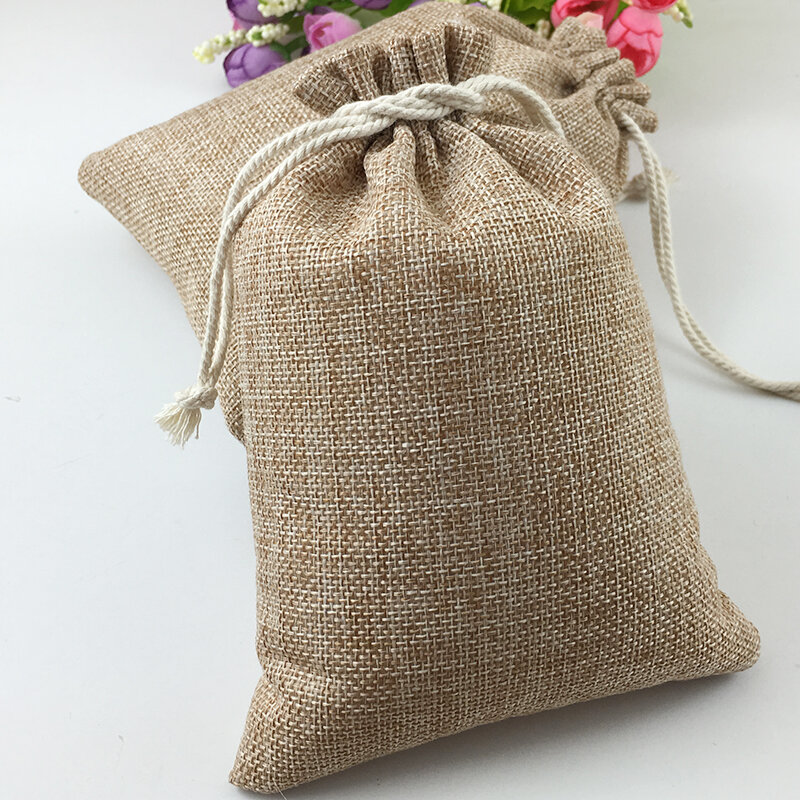 20pcs Vintage Natural Burlap Hessia Gift Candy Bags Wedding Party Favor Pouch Birthday Supplies Drawstrings Jute Gift Bags