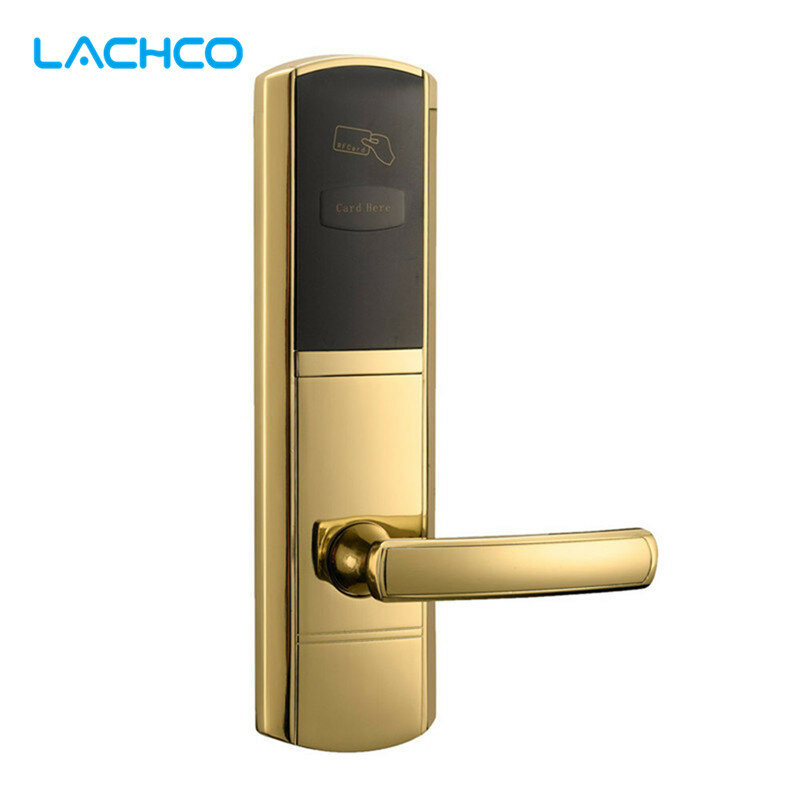 LACHCO ดิจิตอลล็อคประตูล็อคอิเล็กทรอนิกส์สำหรับโรงแรม Home US Mortise สังกะสีโลหะผสม Matte Gold L16048SG