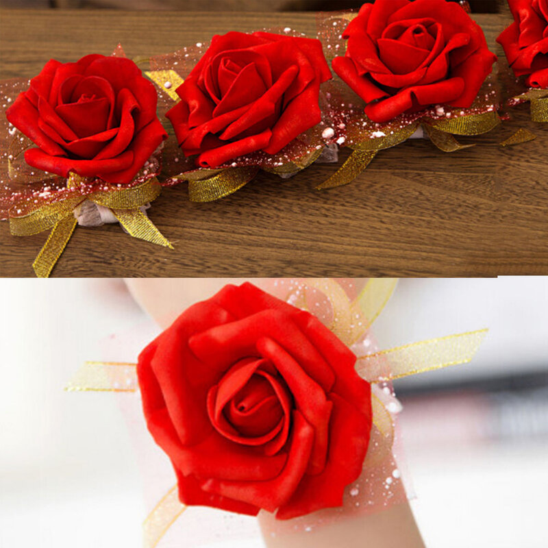 1Pc Event Liefert Dekoration Hand Blume Brautjungfer Seide Rose Handgelenk Blumen Für Hochzeit Braut Handgelenk Blumen