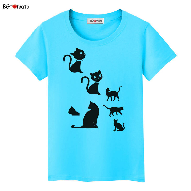 Little black cat 3d camisas para mujer, personalidad creativa encantadora, buena calidad, marca suave, camisas Casuales