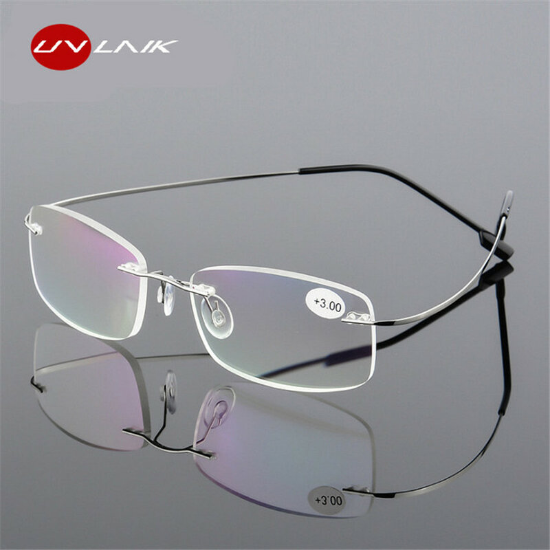 UVLAIK-gafas de lectura sin montura para presbicia, lentes de lectura de dioptrías sin marco de acero inoxidable para hombres y mujeres, 1 + 1,5 + 2 + 2,5 + 3