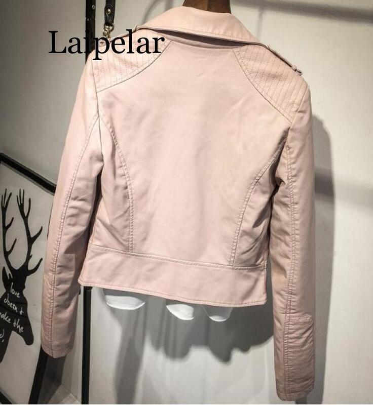 Laipelar 新ファッション女性カジュアルオートバイフェイクソフトレザージャケット女性の冬の秋茶黒コート生き抜くホット販売