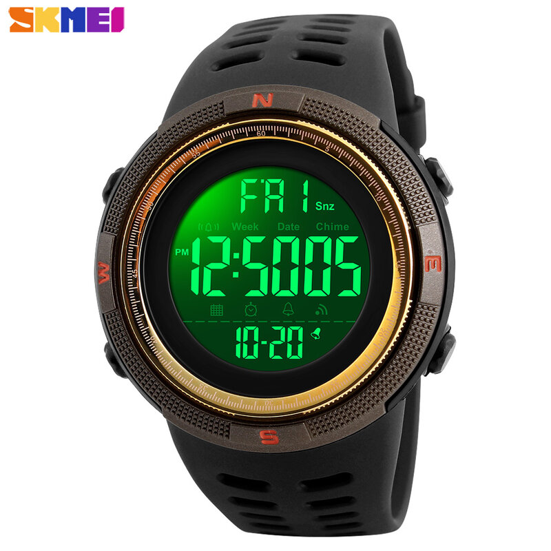 Reloj deportivo de moda SKMEI para hombre, reloj Digital impermeable de 5 bares para hombre, reloj despertador Chrono, relojes de pulsera para hombre, reloj 1251