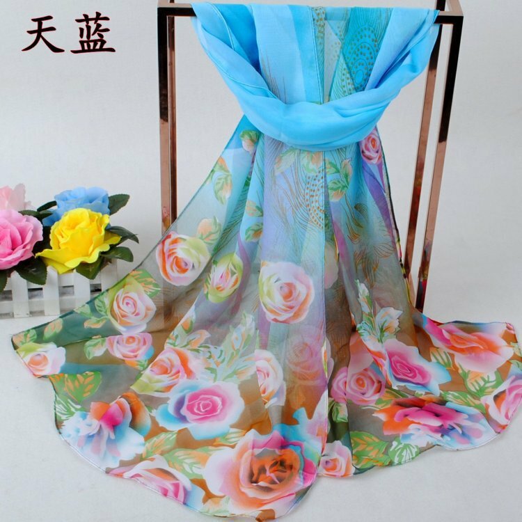 new chiffon scarf female spring and autumn large super long printed silk scarf wild shawl summer sun sand