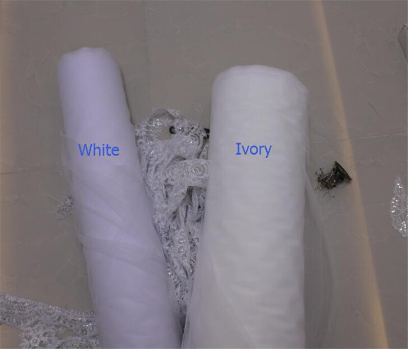 white ivory Real Photos Wedding Accessories Appliques Tulle Long Cathedral Wedding Veil Lace Edge Bridal Veils with Comb