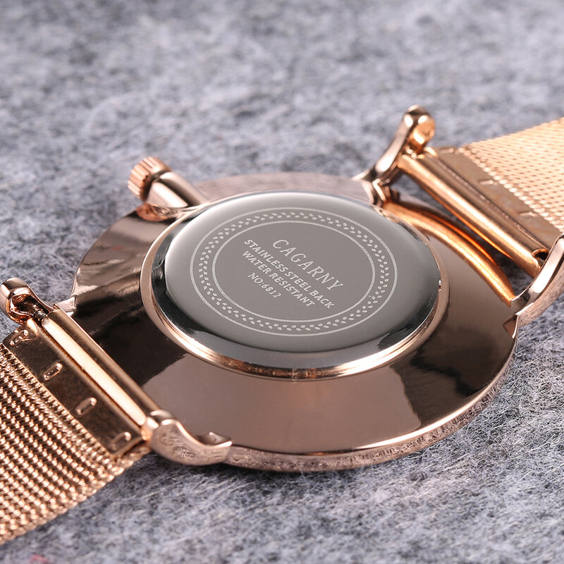 Reloj de cuarzo de diseño clásico para mujer, pulsera de acero de oro rosa, a la moda, marca Cagarny