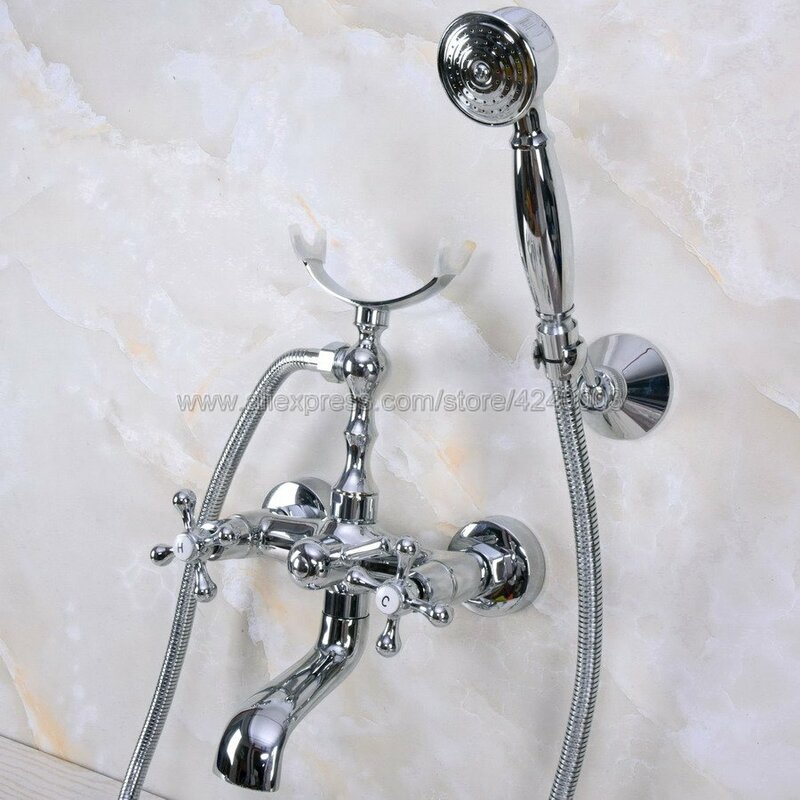 Хромированный полированный настенный смеситель для ванной комнаты с ручным распылителем для душа, смеситель Kna226
