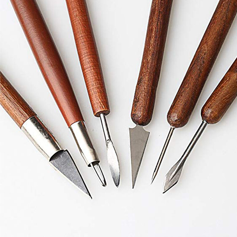 6Pcs Ton Sculpting Werkzeuge Holzgriff Doppelseitige Set für Keramik Skulptur Keramik Werkzeuge Sculpting Carving Werkzeug Set