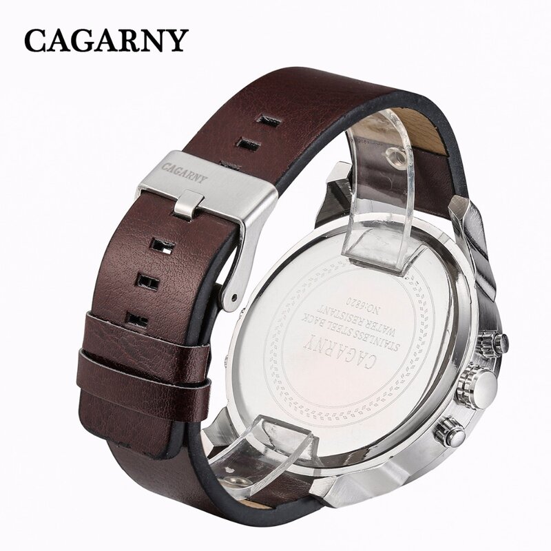 Relógio masculino com pulseira de couro, relógio analógico casual de quartzo da moda com pulseira de couro para homens, relógio duplo à prova d'água estilo militar 2019
