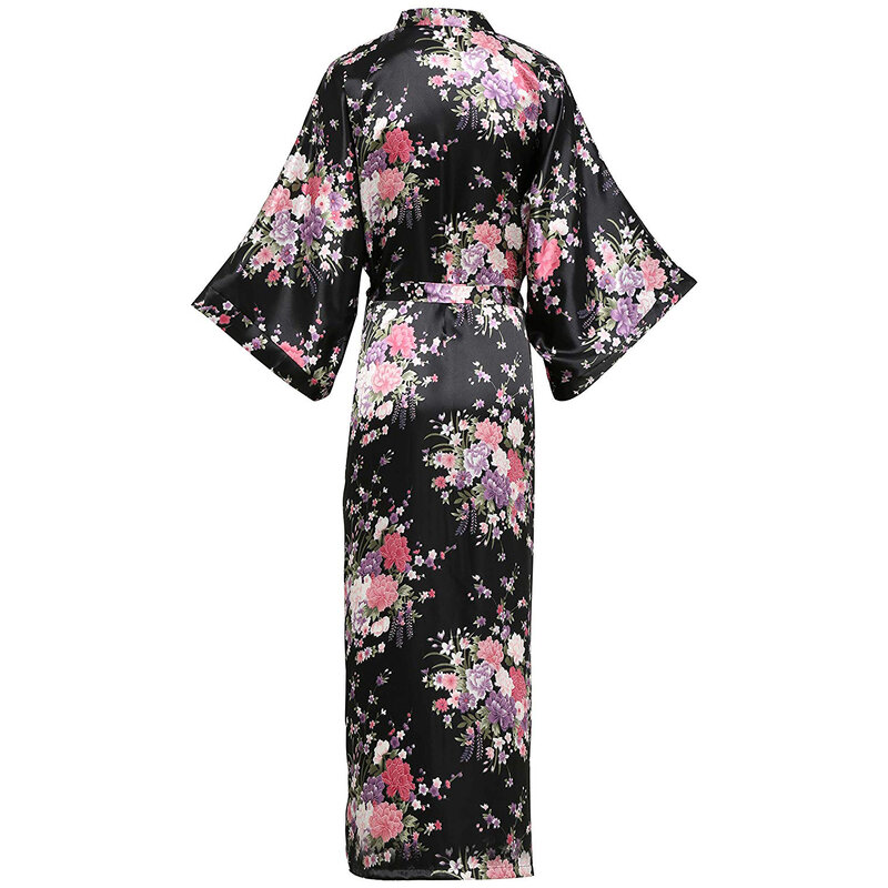 Jubah Panjang Wanita Ukuran Plus Motif Bunga Kimono Jubah Mandi Pakaian Tidur Kasual Baju Rumah Rayon Gaun Pengantin Pengiring Pengantin