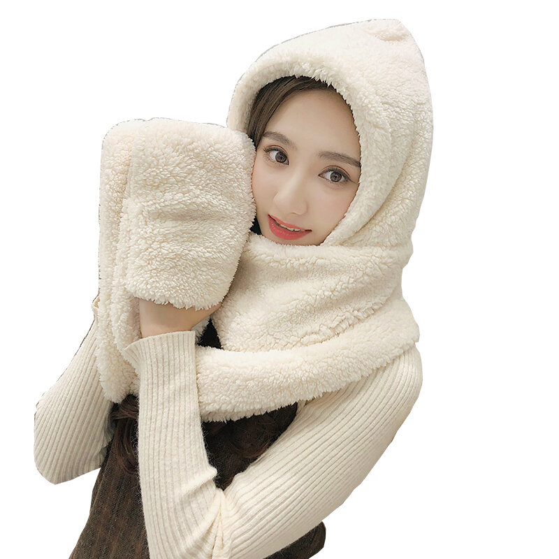 Zdbulu Topi Perempuan Musim Gugur dan Musim Dingin Syal Sarung Tangan Satu Potong Versi Korea Pasang Liar Siswa Musim Dingin Tebal Hangat Topi Musim Dingin