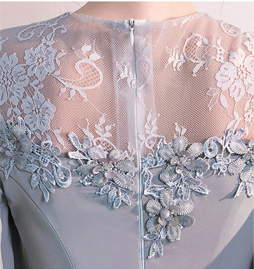 JaneVini – robe de bal élégante grise en Satin, courte, manches courtes bouffantes, ligne A, avec des Appliques en dentelle perlée au dos, effet d'illusion