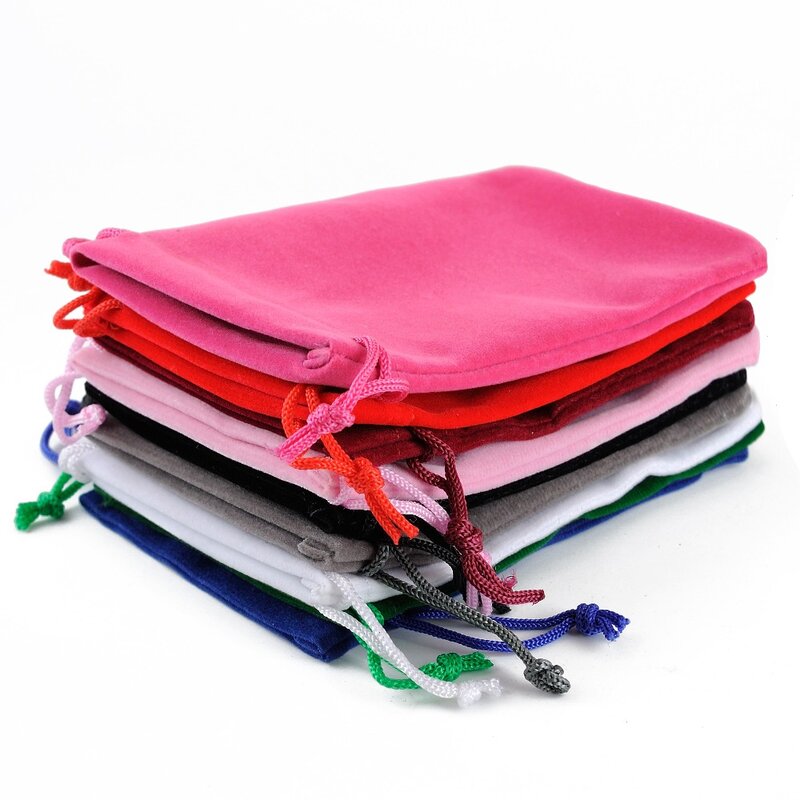 Разноцветные бархатные мешочки на шнурке, 50 шт./лот, 5x7 см, 7x9 см, 8x10 см, 9x12 см, для упаковки ювелирных изделий
