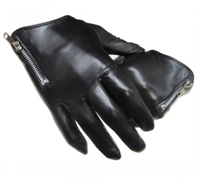 Oryginalne męskie skórzane rękawiczki moda klasyczne krótkie z boku na zamek błyskawiczny styl prawdziwe kożuch czarny ekran dotykowy rękawice zimowe ciepłe