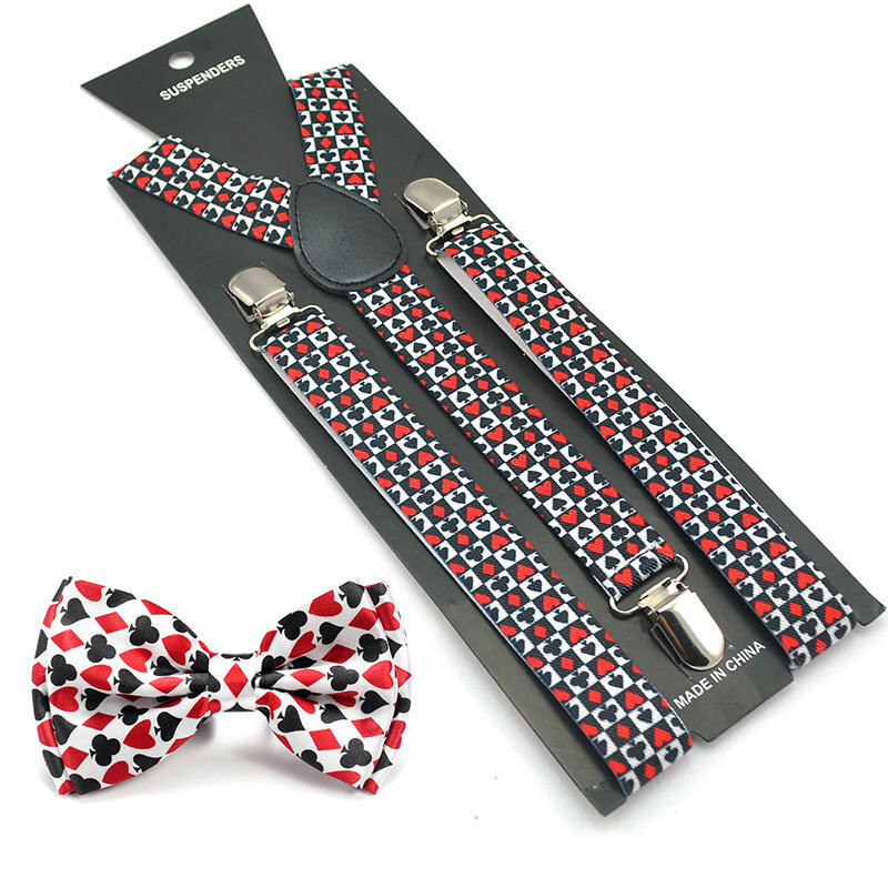 Y-Back Suspender Bow Tie Set para Homens e Mulheres, Design Poker, Calça Casual, Suporte Borboleta, Nova Moda, Design Novidade, Presente