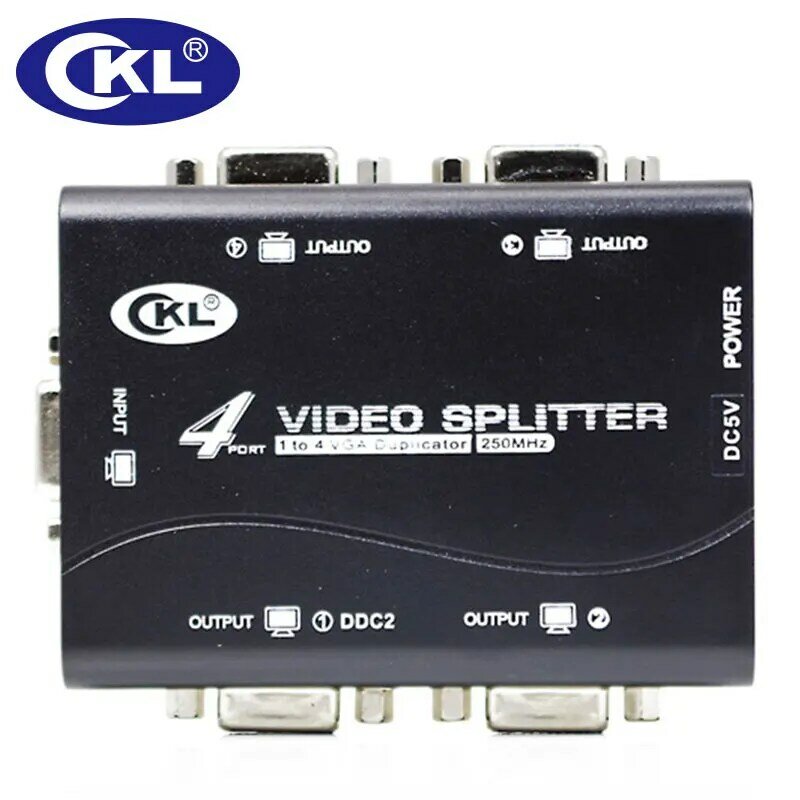 CKL 2 ou 4 Portas VGA Splitter Duplicador Preto Suporte DDC DDC2 DDC2B Alimentado Por USB de Transmissão de dados Até 60 M Montagem Na Parede ABS caso