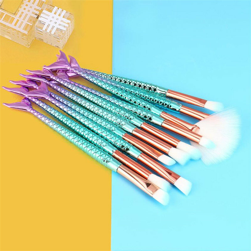 Makeup tools New Mermaid 11PCS makeup brushes Foundation Eyebrow Eyeliner Blush Cosmetic Concealer Fish tail cosmetic brushes 26