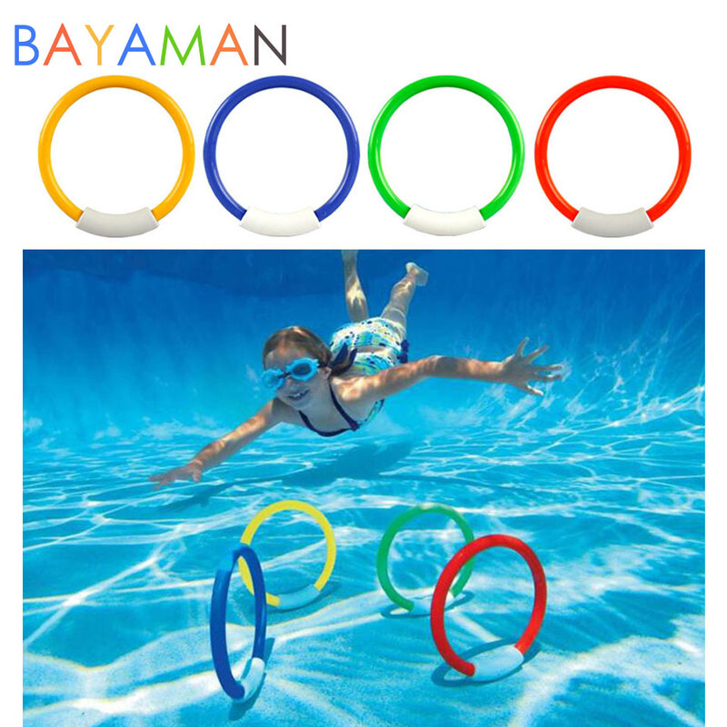 Anel de mergulho que nada para crianças, 4 peças, brinquedo para natação, para crianças, esporte aquático para praia e verão