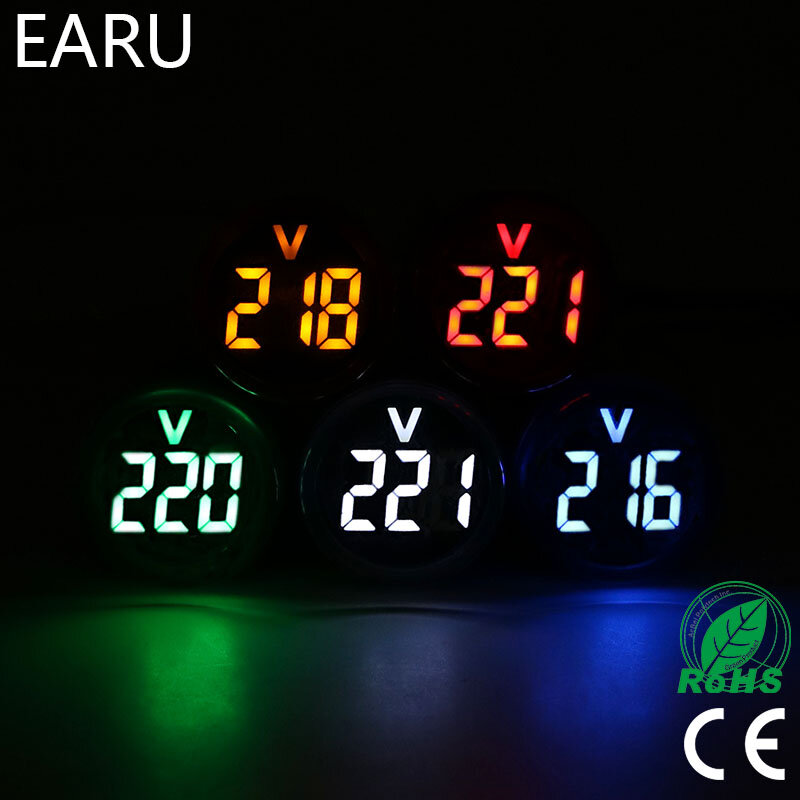 Mini voltímetro Digital redondo de 22mm, medidor de voltaje de CA 12-500V, Monitor de potencia, indicador LED, pantalla de luz de lámpara piloto, bricolaje