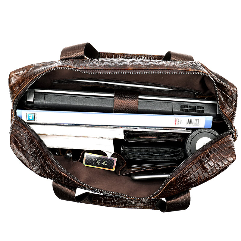 WESTAL-maletín de piel auténtica para hombre, bolso de oficina con patrón de cocodrilo, portátil, para documentos, 5555