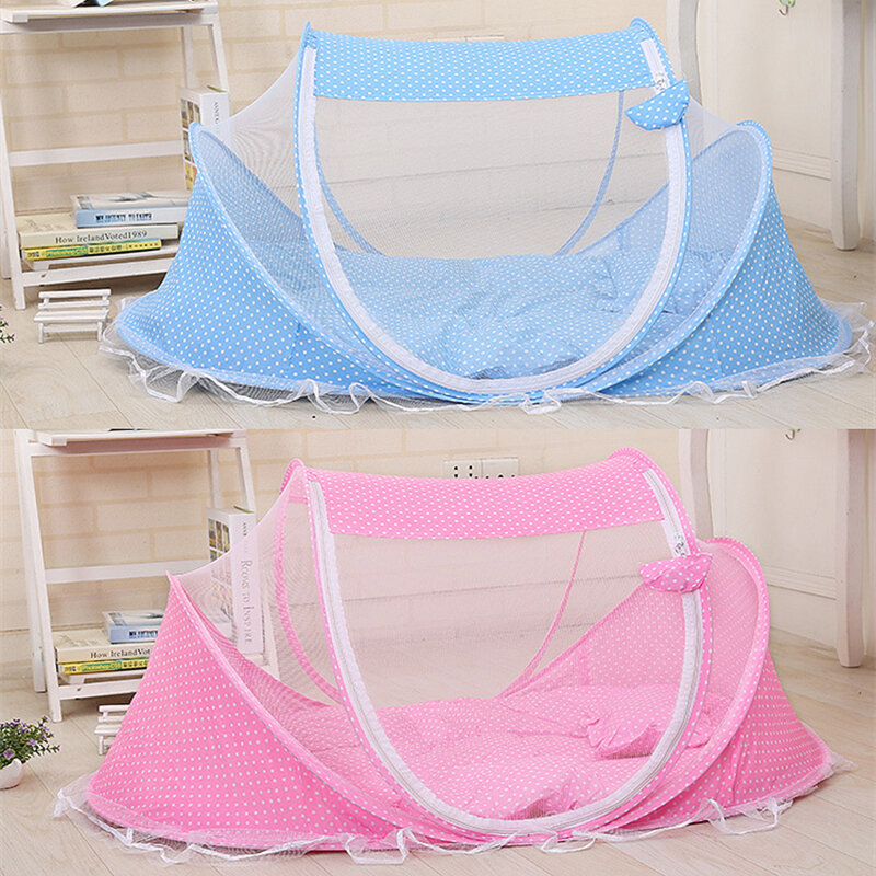 Newborn Infant Baby Bedding Crib Netting Anti-mosquito Net Foldable 4pcs Baby Mosquito Net Suit or 2pcs Cool Pillow Mattress Set