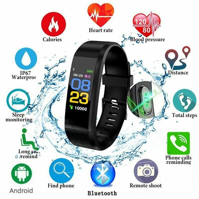 Nowy 115plus smart Watch tętna Monitor ciśnienia krwi smartwatch fitness z nadajnikiem Sport zegarek dla ios android + BOX mężczyźni kobiety