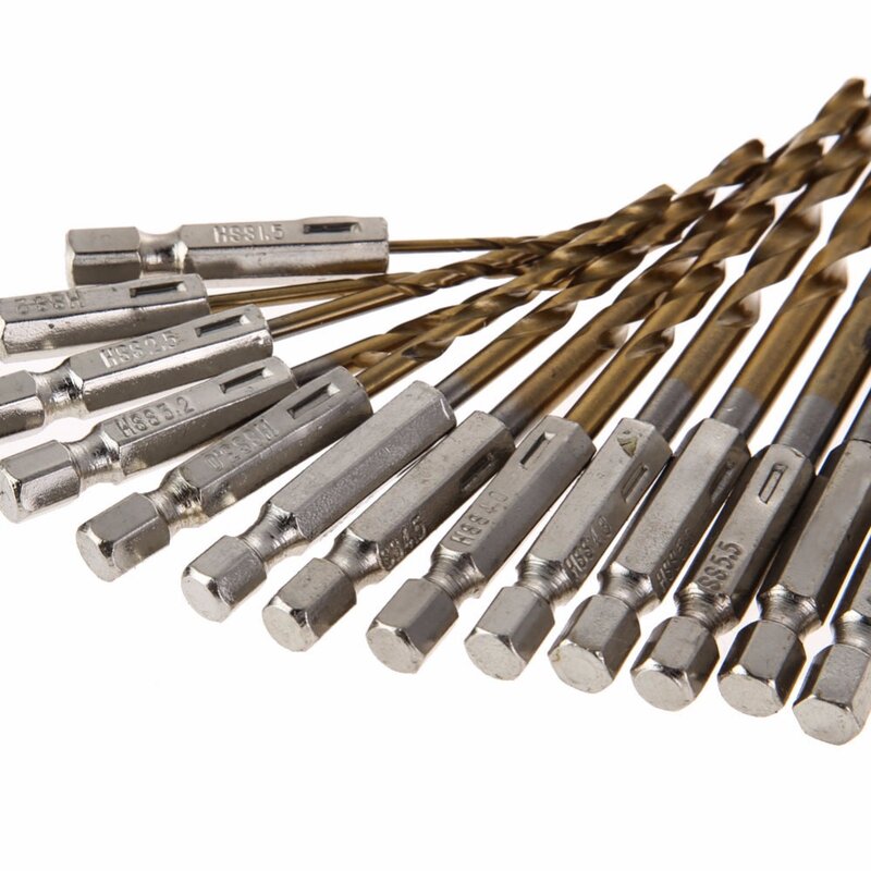 13pc HSS Titanium Coated 1/4 "Set di punte elicoidali con gambo esagonale 1.5-6.5mm utensile elettrico