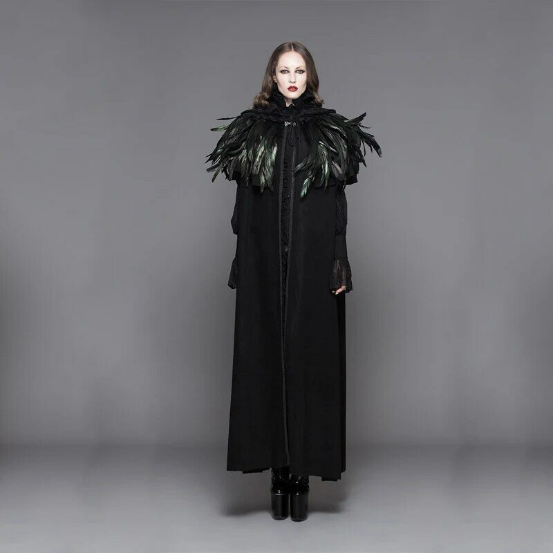 Novo gothic punk destacabl lã dos homens manto cabo gótico longo preto com capuz trench coat blusão