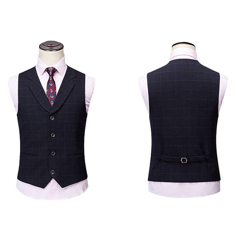 Men's Plaid Suit 3 Pieces Wool Tweed Tuxedos Blazer Formal Groomsmen Suits (Blazer+Vest+Pants)