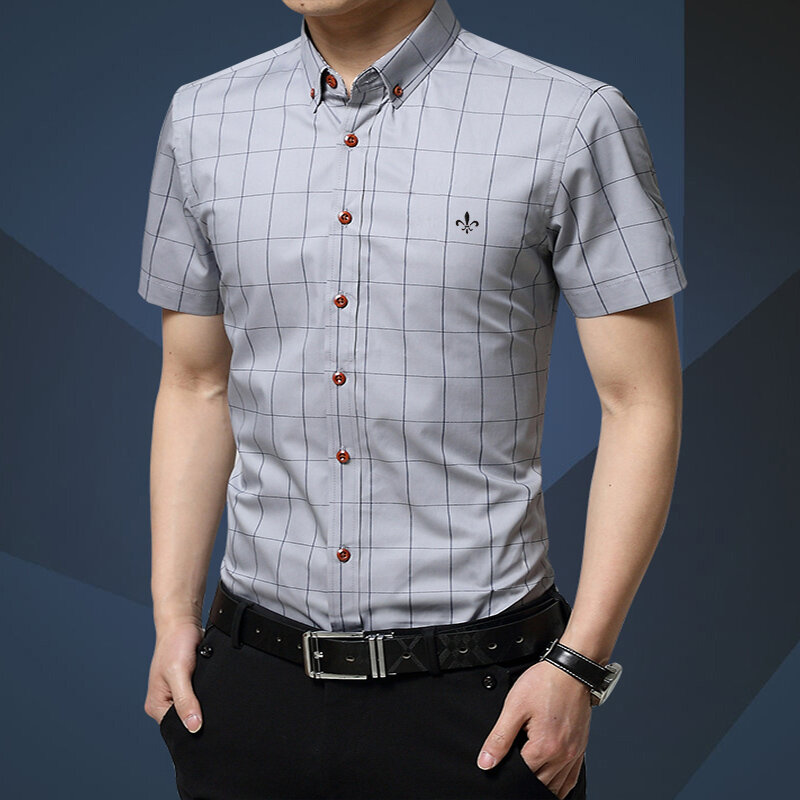 Dudalina Plus Size 5XL 2020 Summer Fashion Men's Short Sleeve Cotton Social Shirts Plaid Checked Shirt for Men Brand Chothing