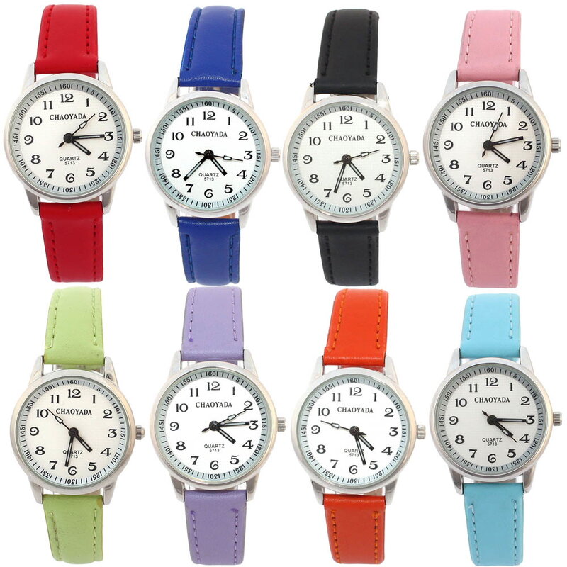 Часы детские часы Chaoyada с кожаным ремешком, детские часы с ученическим временем, кварцевые наручные часы для студентов, повседневные модные детские подарки