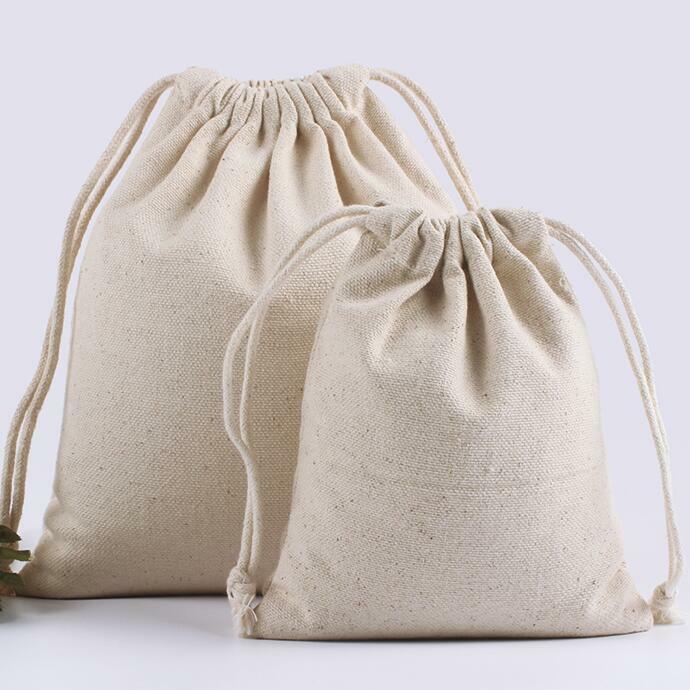 10pcs/lot 9x11, 13x16, 19x22, 29x39cm 290G Cotton Bag Original Natural Color Thicken Cotton Canvas Drawstring Bags Packaging Bag