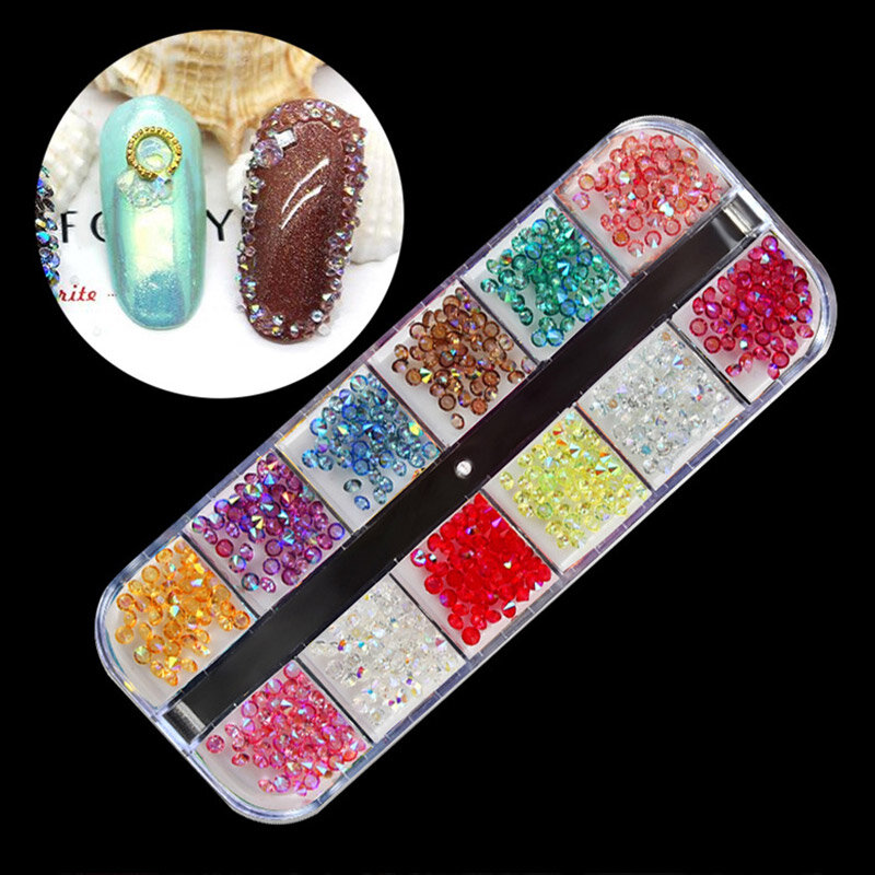 1set Crystal Gallet Rhinestones For Nails Jewelry Gems 12 Color Nail Art Decoration Studs Rhinestone Beads Nail Accessories Tool Bestdealplus