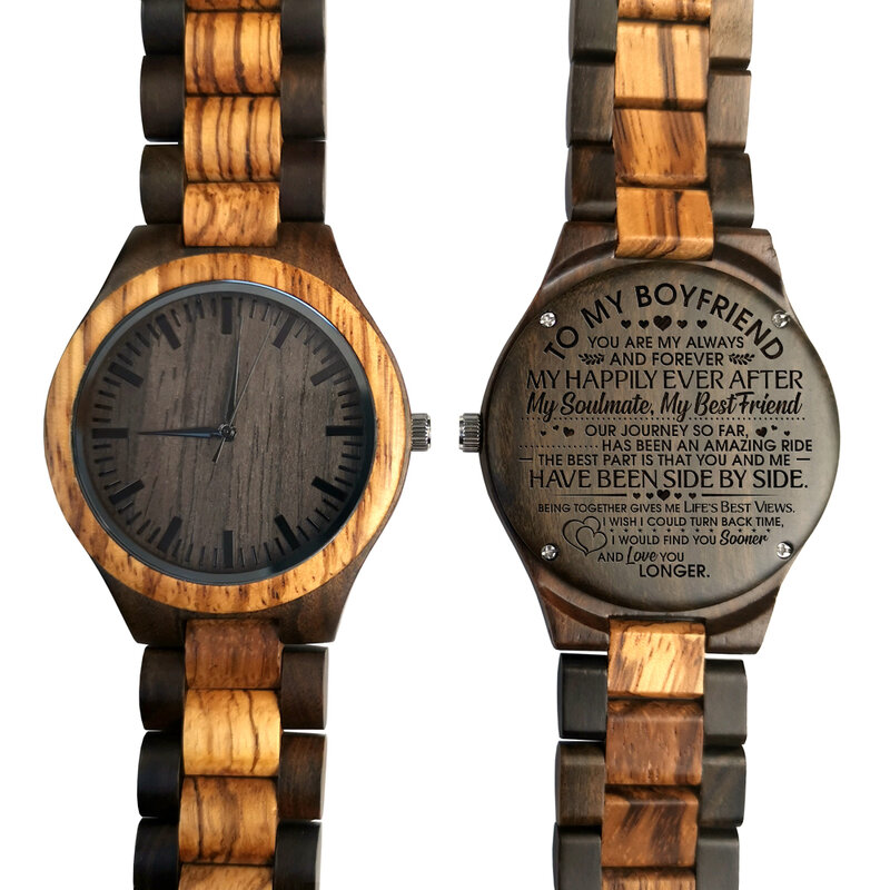 Para o meu namorado-relógio de madeira homem luxo elegante relógios de madeira cronógrafo militar quartzo relógios aniversário presentes