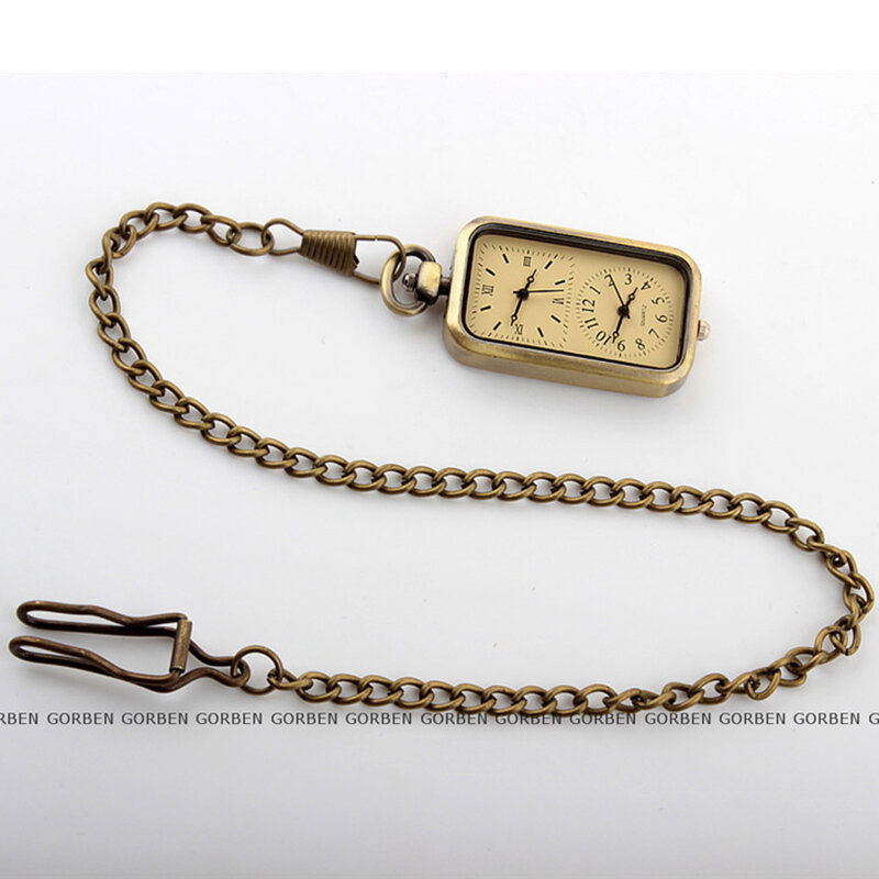 2020 Gorben ساعة موضة تصميم مزدوج الوقت ساعة جيب صغيرة النساء الرجال رائعة صغيرة الحجم قلادة ساعة جيب es فوب سلسلة