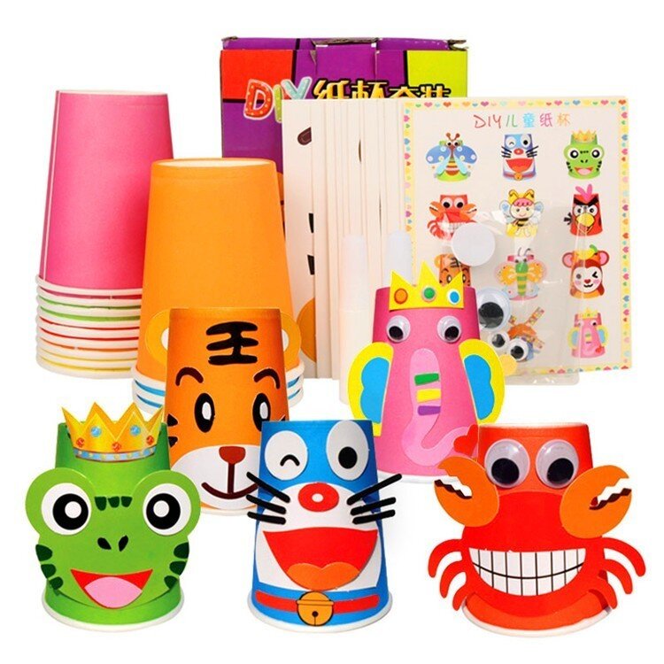 3D Handmade Paper Cups para crianças, adesivo Material Kit, conjunto inteiro, escola do jardim de infância, artesanato, brinquedos educativos, DIY, 12pcs