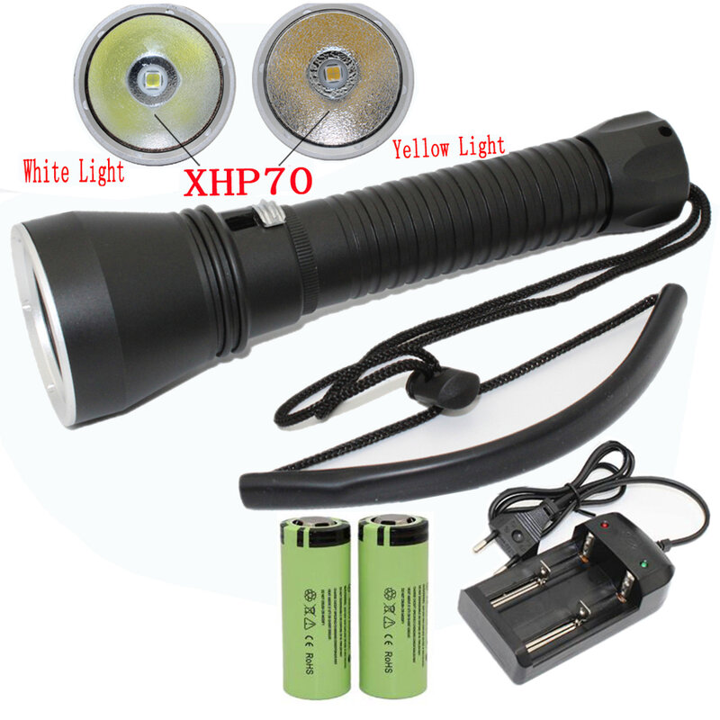XHP70.2 Duiken Zaklamp Led 4200 Lumen Geel/Wit Licht Tactische Onderwater Lamp Waterdicht Torch