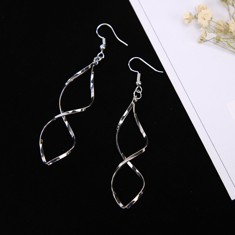 Fashion Simple Spiral Drop Earrings For Women Long Curved Wave Dangle Brincos Statement Wedding Party Jewelry Wholesale