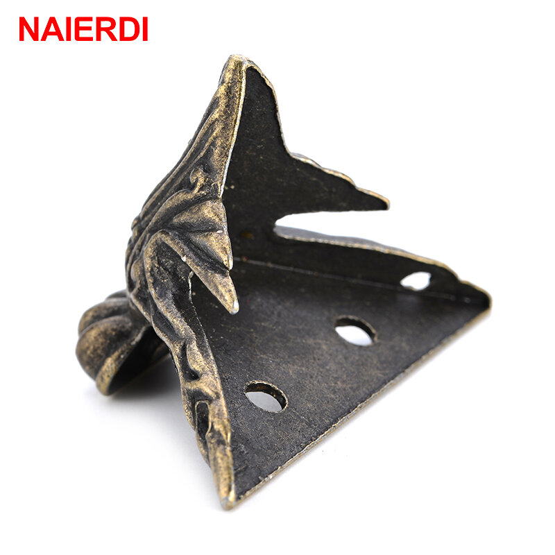 NAIERDI-caja de madera antigua de 4 piezas, Protector de esquina de patas, soporte decorativo tallado de ratán triangular, herrajes para muebles, 40x30mm