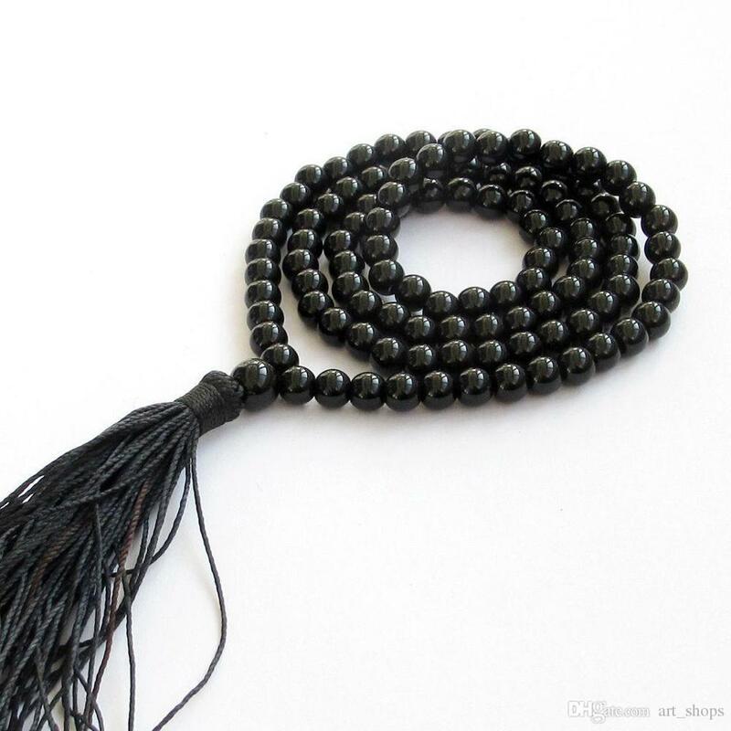 Collar de oración budista tibetano, cuentas de gemas negras, AAA, 6mm, 108