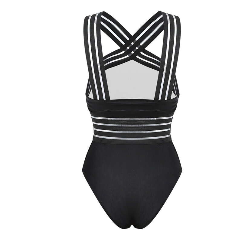 2020 Sexy One Piece Swimsuit Women Bikini Set High Neck Bandage Cross Back Neck Monokini Black Swimwear Women Bathing Suits 